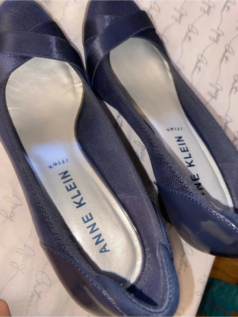 Anne Klein Navy Blue Iflex Women's Flats with Crisscross Detail